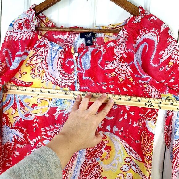 Chaps Colorful Sheer Paisley Peasant Boho Bohemian Blouse Sz XS - Picture 12 of 13